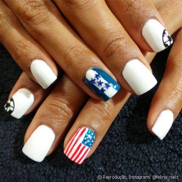 Esta nail art reproduziu a bandeira dos Estados Unidos